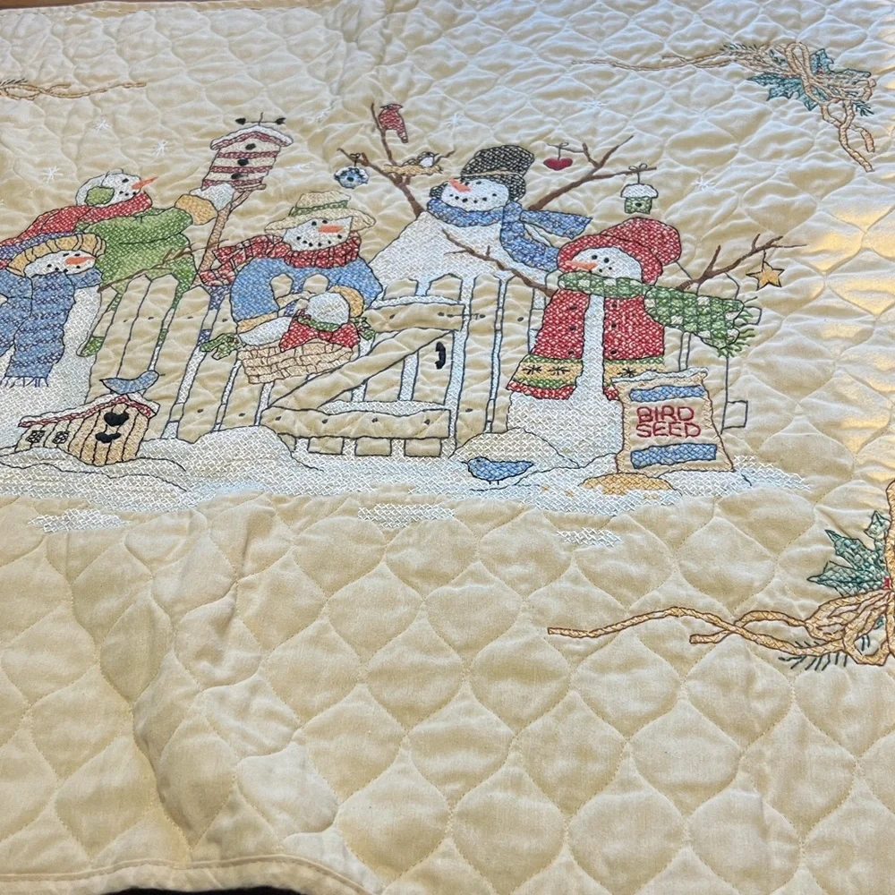 Snowman cross stitch Quilt with Colorful Scarves 39”x 30”